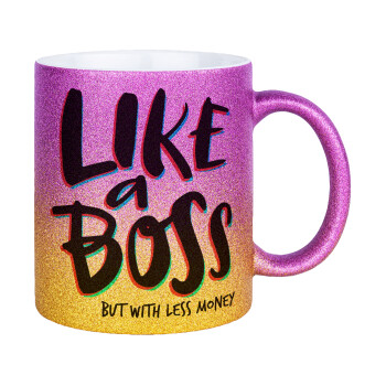 Like a boss, but with less money!!!, Κούπα Χρυσή/Ροζ Glitter, κεραμική, 330ml