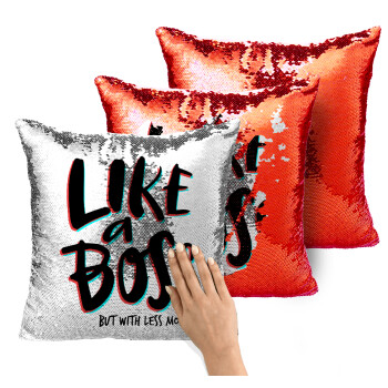 Like a boss, but with less money!!!, Μαξιλάρι καναπέ Μαγικό Κόκκινο με πούλιες 40x40cm περιέχεται το γέμισμα