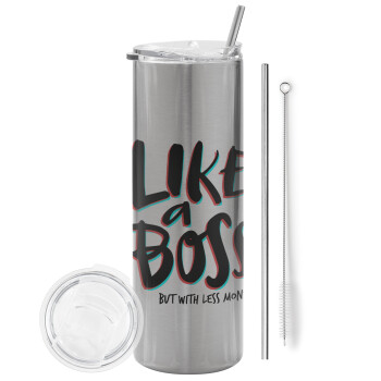 Like a boss, but with less money!!!, Eco friendly stainless steel Silver tumbler 600ml, with metal straw & cleaning brush