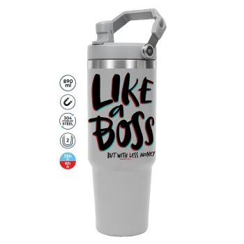 Like a boss, but with less money!!!, GREY color, 890ml (30oz) stainless Steel Tumbler with Handle