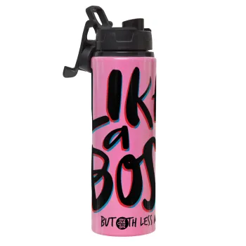 Like a boss, but with less money!!!, Μεταλλικό παγούρι νερού με καπάκι ασφαλείας, αλουμινίου 850ml