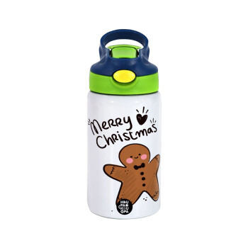 mr gingerbread, Children's hot water bottle, stainless steel, with safety straw, green, blue (350ml)