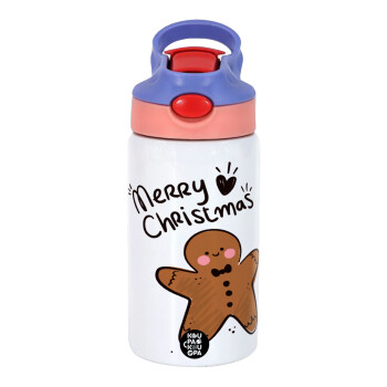 mr gingerbread, Children's hot water bottle, stainless steel, with safety straw, pink/purple (350ml)
