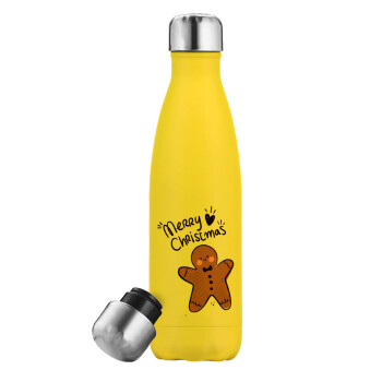 mr gingerbread, Μεταλλικό παγούρι θερμός Κίτρινος (Stainless steel), διπλού τοιχώματος, 500ml