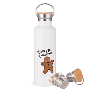 mr gingerbread, Stainless steel White with wooden lid (bamboo), double wall, 750ml