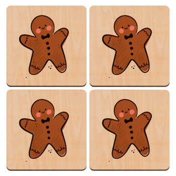 mr gingerbread, ΣΕΤ x4 Σουβέρ ξύλινα τετράγωνα plywood (9cm)