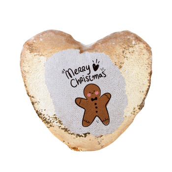 mr gingerbread, Μαξιλάρι καναπέ καρδιά Μαγικό Χρυσό με πούλιες 40x40cm περιέχεται το  γέμισμα