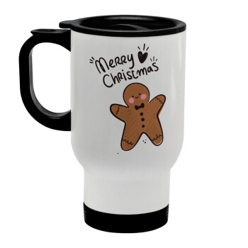 mr gingerbread, Κούπα ταξιδιού ανοξείδωτη με καπάκι, διπλού τοιχώματος (θερμό) λευκή 450ml