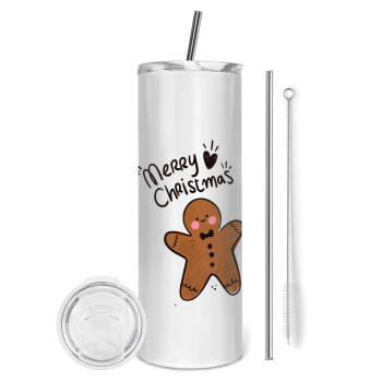 mr gingerbread, Eco friendly stainless steel tumbler 600ml, with metal straw & cleaning brush