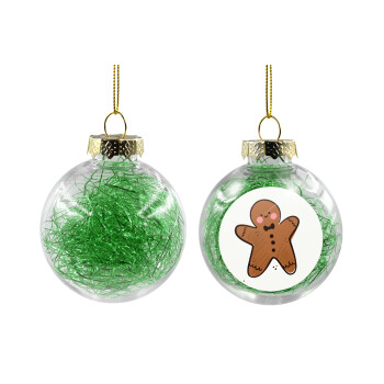 mr gingerbread, Χριστουγεννιάτικη μπάλα δένδρου διάφανη με πράσινο γέμισμα 8cm