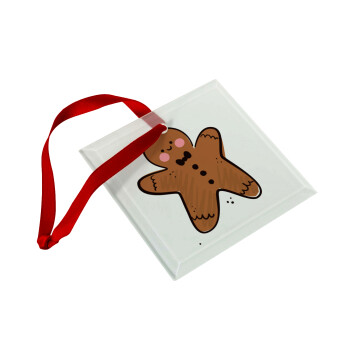 mr gingerbread, Χριστουγεννιάτικο στολίδι γυάλινο τετράγωνο 9x9cm