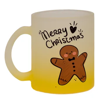 mr gingerbread, Κούπα γυάλινη δίχρωμη με βάση το κίτρινο ματ, 330ml