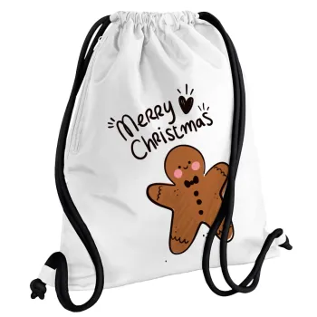 mr gingerbread, Backpack pouch GYMBAG white, with pocket (40x48cm) & thick cords