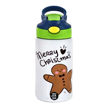 mr gingerbread, Παιδικό παγούρι θερμό, ανοξείδωτο, με καλαμάκι ασφαλείας, πράσινο/μπλε (350ml)