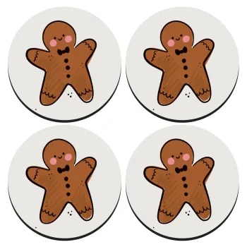 mr gingerbread, SET of 4 round wooden coasters (9cm)