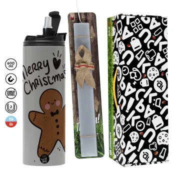 mr gingerbread, Πασχαλινή Λαμπάδα με Travel Tumbler θερμό (600ml, BPA free) & κερί αρωματικό πλακέ (30cm) (ΓΚΡΙ)