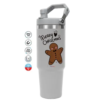mr gingerbread, ΓΚΡΙ χρώματος Θερμός Ανοξείδωτο 890ml (30oz) με χερούλι