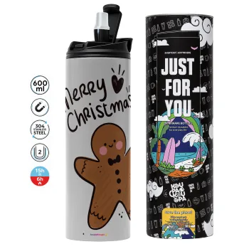 mr gingerbread, Tumbler ποτήρι θερμό ΓΚΡΙ από ανοξείδωτο ατσάλι 600ml