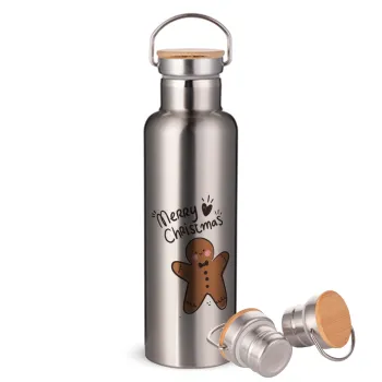 mr gingerbread, Stainless steel Silver with wooden lid (bamboo), double wall, 750ml