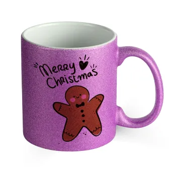 mr gingerbread, Κούπα Μωβ Glitter που γυαλίζει, κεραμική, 330ml