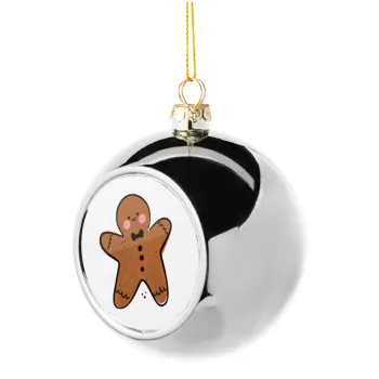 mr gingerbread, Silver 8cm Christmas tree ball ornament