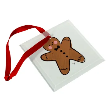 mr gingerbread, Στολίδι Χριστουγεννιάτικο στολίδι γυάλινο τετράγωνο 9x9cm