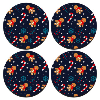 xmas gingerbread, SET of 4 round wooden coasters (9cm)