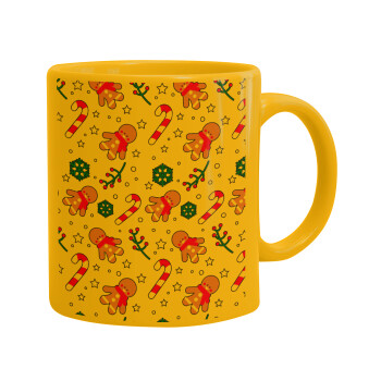 xmas gingerbread, Ceramic coffee mug yellow, 330ml (1pcs)