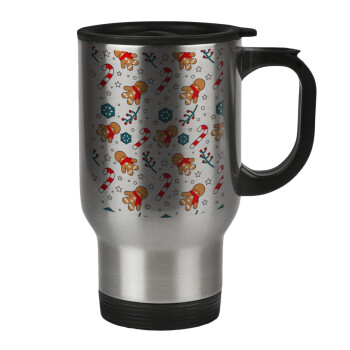 xmas gingerbread, Stainless steel travel mug with lid, double wall 450ml