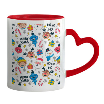 Merry Xmas ho ho ho, Mug heart red handle, ceramic, 330ml