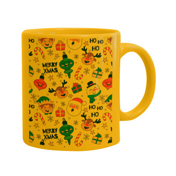 Merry Xmas ho ho ho, Ceramic coffee mug yellow, 330ml (1pcs)