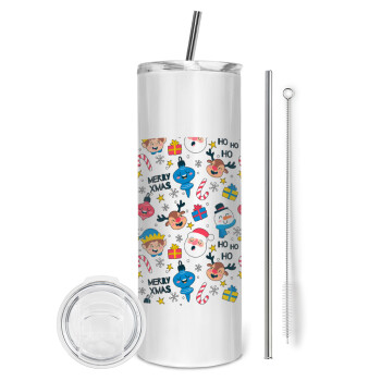 Merry Xmas ho ho ho, Eco friendly stainless steel tumbler 600ml, with metal straw & cleaning brush