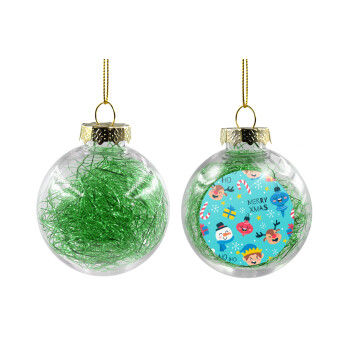 Merry Xmas ho ho ho, Χριστουγεννιάτικη μπάλα δένδρου διάφανη με πράσινο γέμισμα 8cm