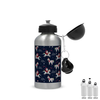 Unicorns & Santas, Metallic water jug, Silver, aluminum 500ml