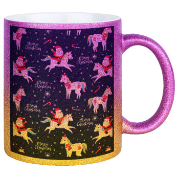Unicorns & Santas, Κούπα Χρυσή/Ροζ Glitter, κεραμική, 330ml
