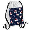 Unicorns & Santas, Τσάντα πλάτης πουγκί GYMBAG λευκή, με τσέπη (40x48cm) & χονδρά κορδόνια