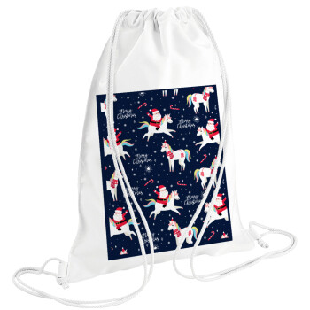 Unicorns & Santas, Τσάντα πλάτης πουγκί GYMBAG λευκή (28x40cm)