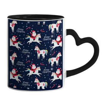 Unicorns & Santas, Κούπα καρδιά χερούλι μαύρη, κεραμική, 330ml