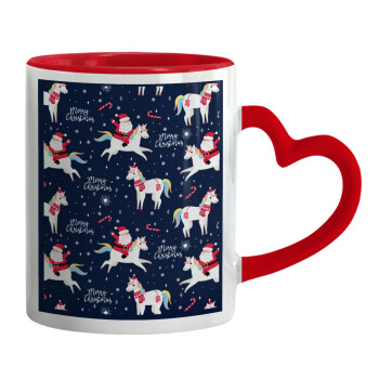 Unicorns & Santas, Mug heart red handle, ceramic, 330ml