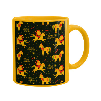 Unicorns & Santas, Ceramic coffee mug yellow, 330ml (1pcs)