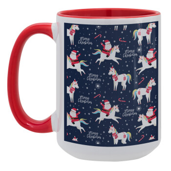 Unicorns & Santas, Κούπα Mega 15oz, κεραμική Κόκκινη, 450ml