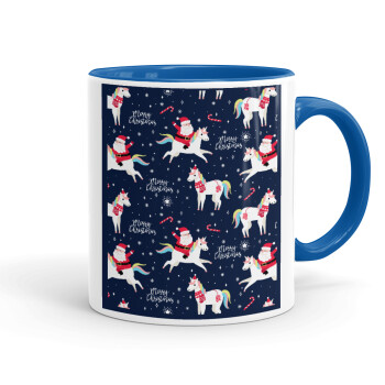 Unicorns & Santas, Mug colored blue, ceramic, 330ml