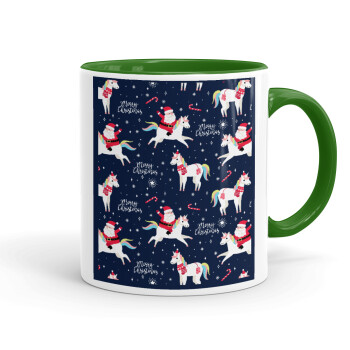 Unicorns & Santas, Mug colored green, ceramic, 330ml