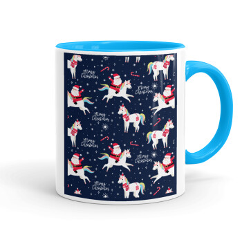 Unicorns & Santas, Mug colored light blue, ceramic, 330ml