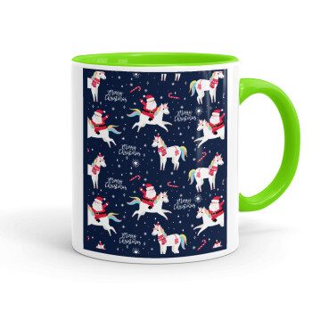 Unicorns & Santas, Mug colored light green, ceramic, 330ml