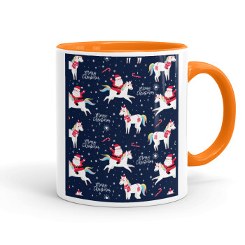 Unicorns & Santas, Mug colored orange, ceramic, 330ml