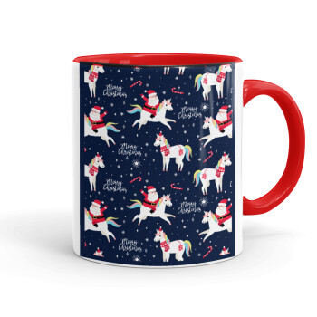 Unicorns & Santas, Mug colored red, ceramic, 330ml