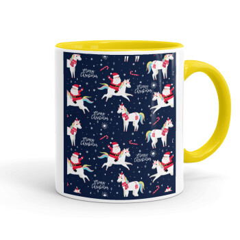 Unicorns & Santas, Mug colored yellow, ceramic, 330ml