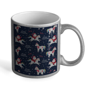 Unicorns & Santas, Κούπα Ασημένια Glitter που γυαλίζει, κεραμική, 330ml