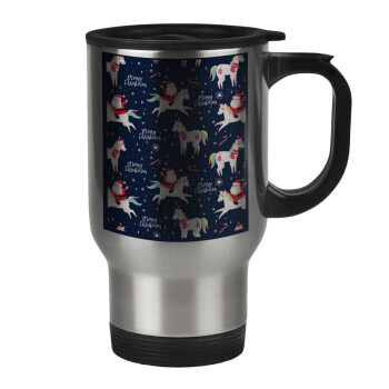 Unicorns & Santas, Stainless steel travel mug with lid, double wall 450ml